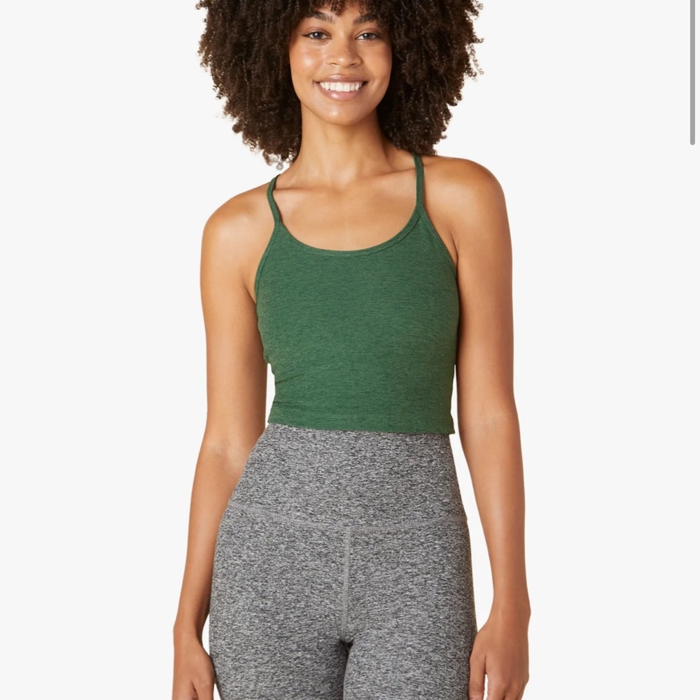 Spacedye Slim Racerback Cropped Tank Size Small Vetiver Green Pine